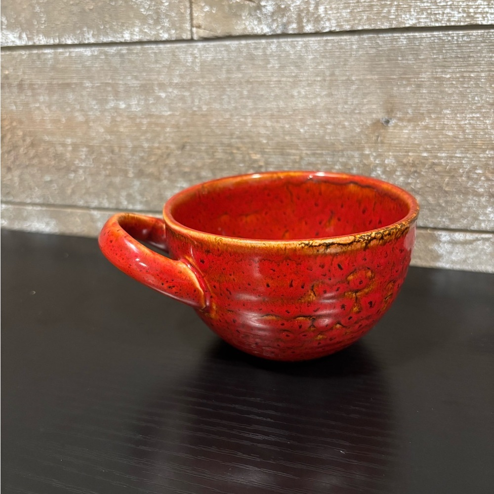 Starbucks 2011 hand-painted red speckled pottery rice bowl with a handle.